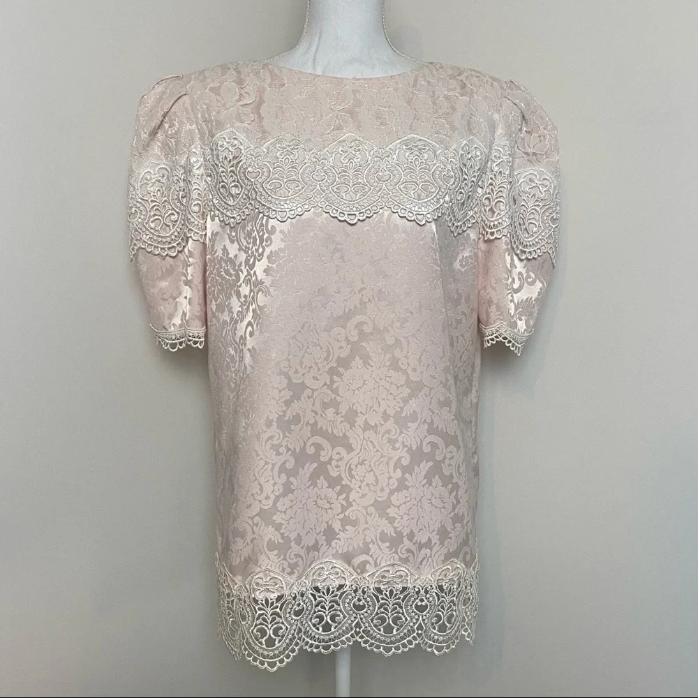 Scott McClintock Vintage Top Plus Size Victorian Puff Sleeve Pink Lace Top - Picture 3 of 14